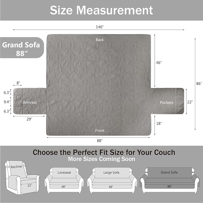 Quilted Grand Sofa Covers Washable, Couch Cover - Image 7