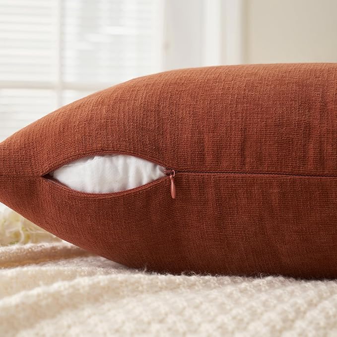 MIULEE Fall Rust Terracotta Chenille Couch Throw Pillow Covers, 18x18 | Set of 2 - Image 3