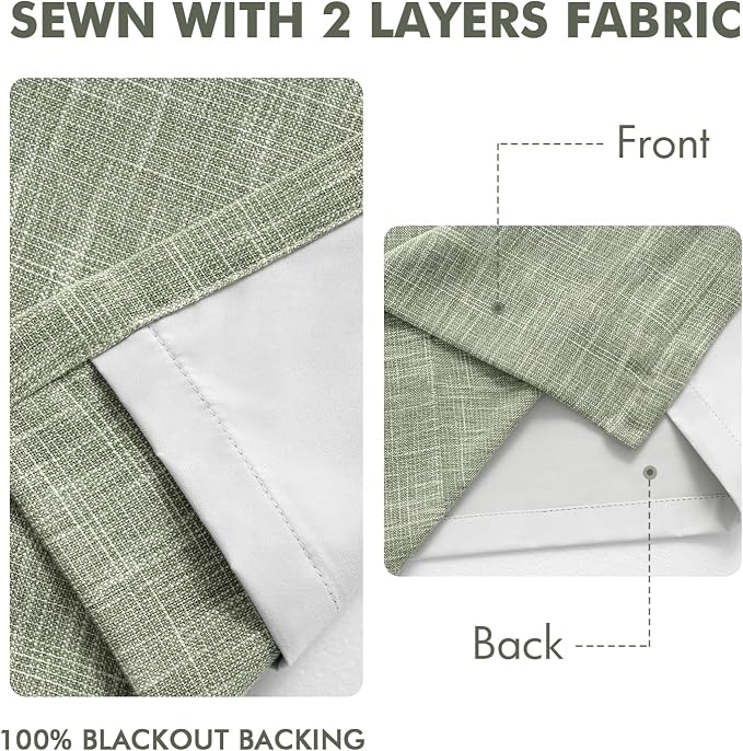 MIULEE Sage Green Pinch Pleated 100% Blackout Linen Curtains 40x96 Inches | - Image 5