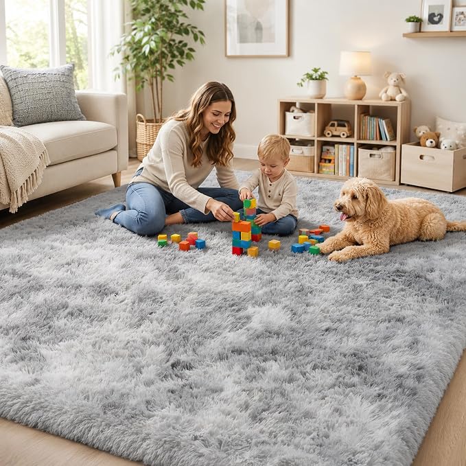 PLHXFR 4x6 Area Rugs Living Room: Fluffy Bedroom Shag Rug Light Grey | Upgrade - Image 8