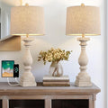 BOBOMOMO 27" Table Lamp with USB C+A Charging Ports Set of 2 Antique Nightstand Lamp for Bedroom Living Room Farmhouse Office Retro Rustic Resin Bedside Desk Lamps Washed White