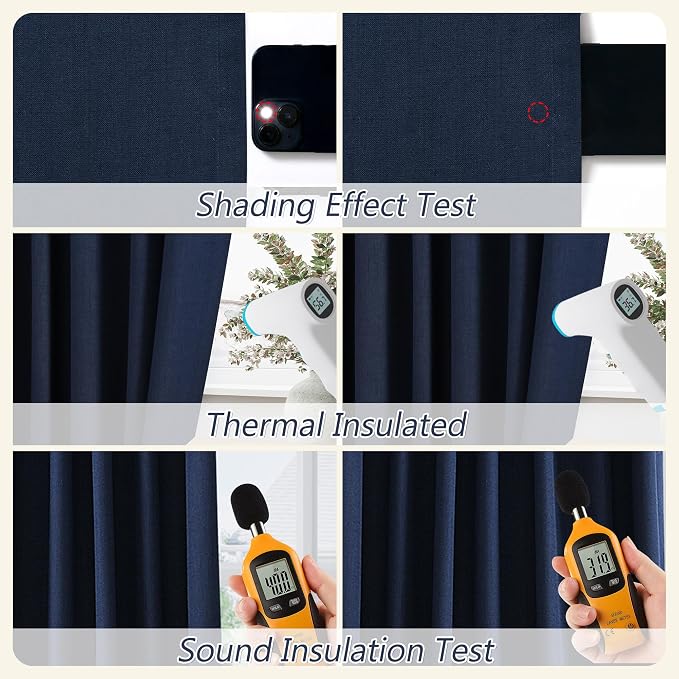Navy Blue 100% Blackout Curtains 90 Inch Length 2 Panels Set - Image 5