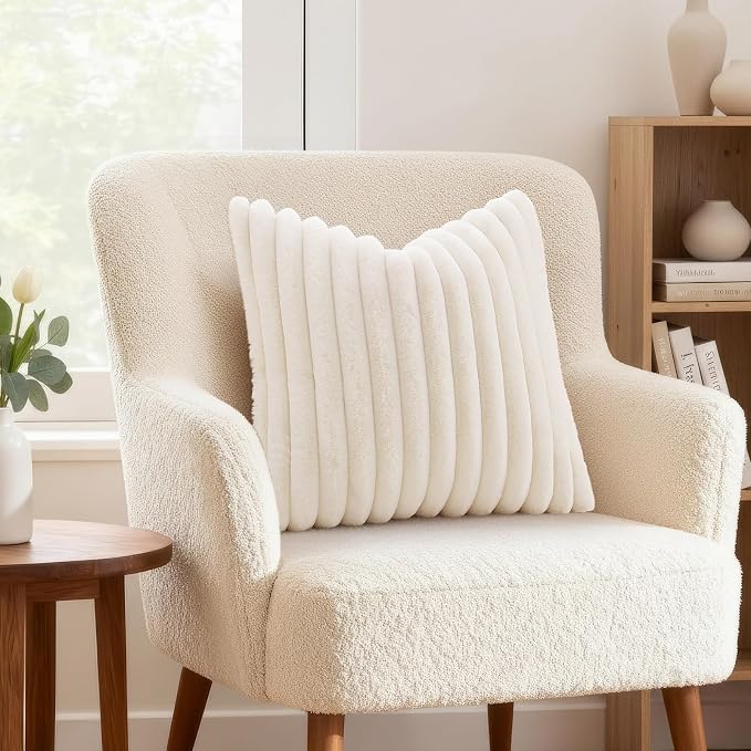 decorUhome Fall Faux Fur Throw Pillow Covers 20x20 Set of 2 Cream White | - Image 2