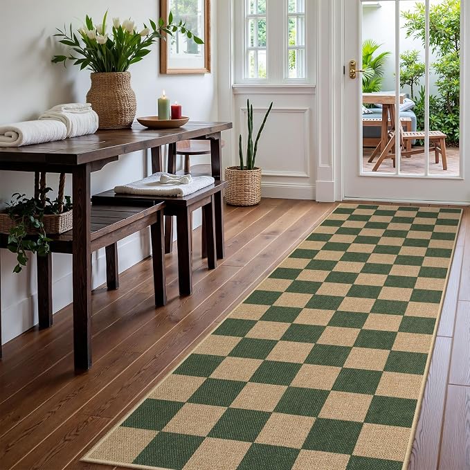 Lahome Checkered Easy Jute Kitchen Runner Rug, 2x8 Outdoor Rugs Washable | - Image 2