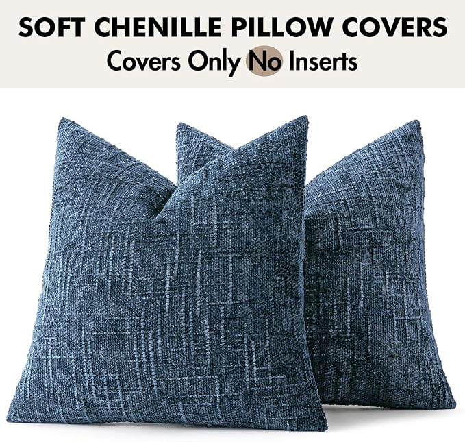 MIULEE Chenille Textured Throw Pillow Covers Blue Ashes 18x18 Set of 2 | Slubby - Image 7