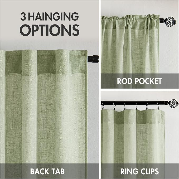 MIULEE Sage Green Linen Curtains 42x63 Inch Length 2 Panels - Image 3