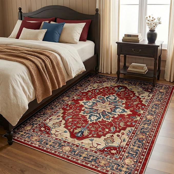 RELEANY Washable Area Rug, Water Repellent, Pet Friendly, Vintage Floral Boho by RELEANY