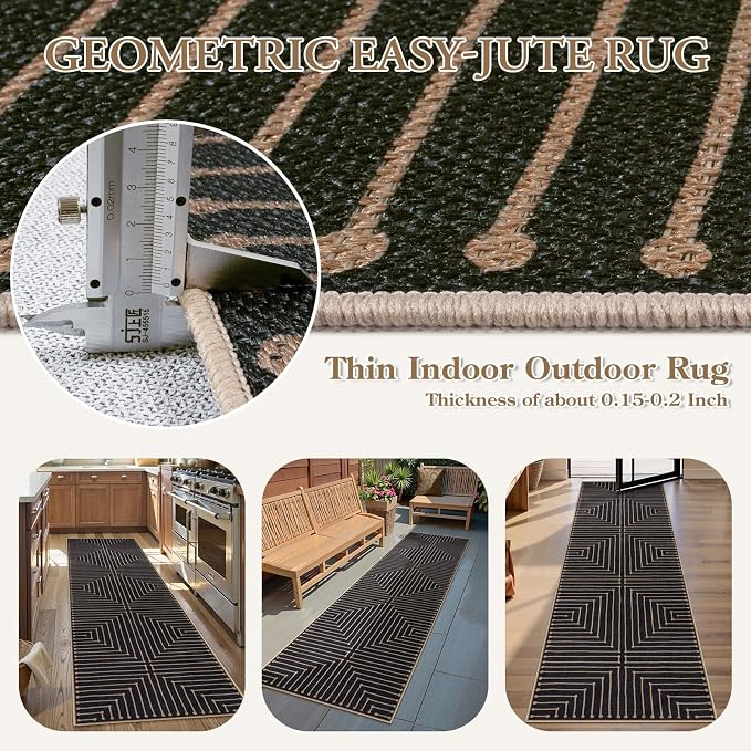 Lahome Black 2x8 Kitchen Runner, Modern Geometric Runner Rug Non Slip | - Image 4
