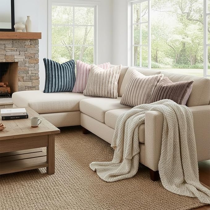 decorUhome Fall Faux Fur Throw Pillow Covers 12x20 Set of 2 Light Coffee | - Image 7