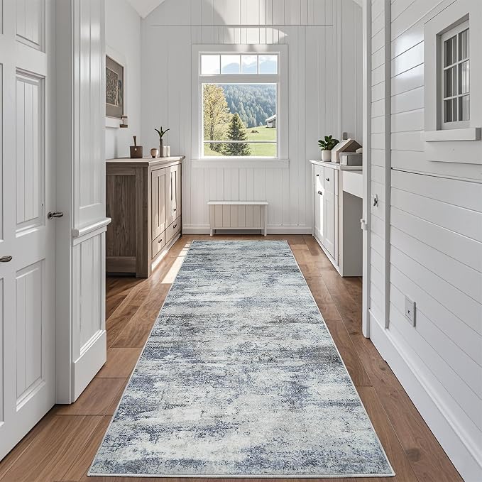 Aelenmu Runner Rugs for Hallways Kitchen 2.6x8 Non Slip Washable Blue Grey | by Aelenmu