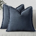 MIULEE Boho Linen Fringe Decorative Throw Pillow Covers Indigo Blue 18x18 | Set by MIULEE