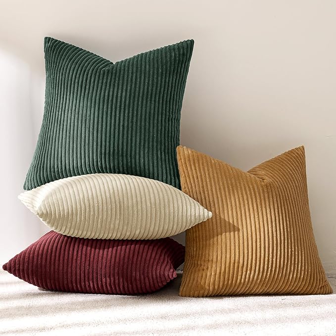 MIULEE Corduroy Decorative Throw Pillow Covers Christmas Red Green 18x18 | Set - Image 5