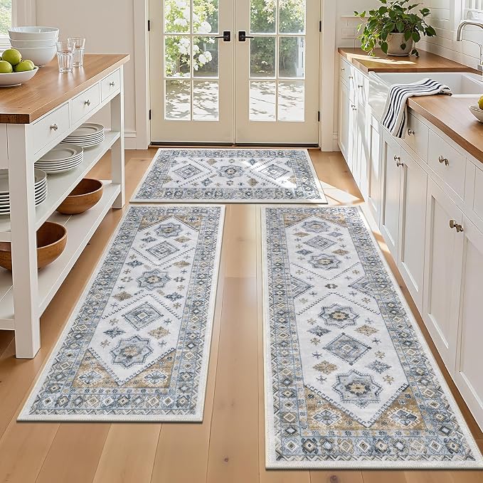 HEBE Boho Kitchen Rugs Set of 3, Non Slip Washable Kitchen Mats - Image 8