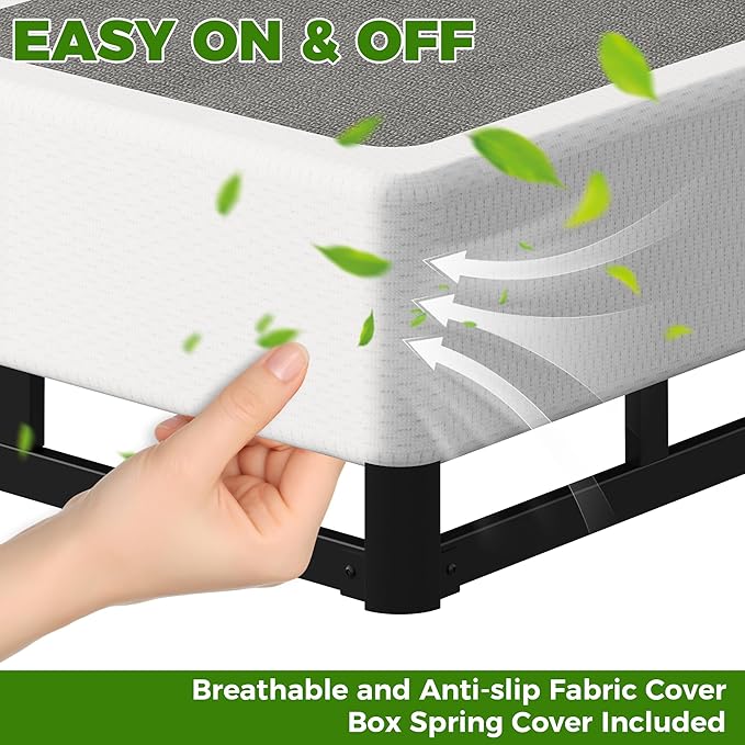 EMODA 7 Inch Split Full Size Box Spring Bed Base, 3500LBS Heavy Duty Metal Box Spring Full Mattress Foundation with Fabric Cover, Noise-Free, Non Slip, Easy Assembly