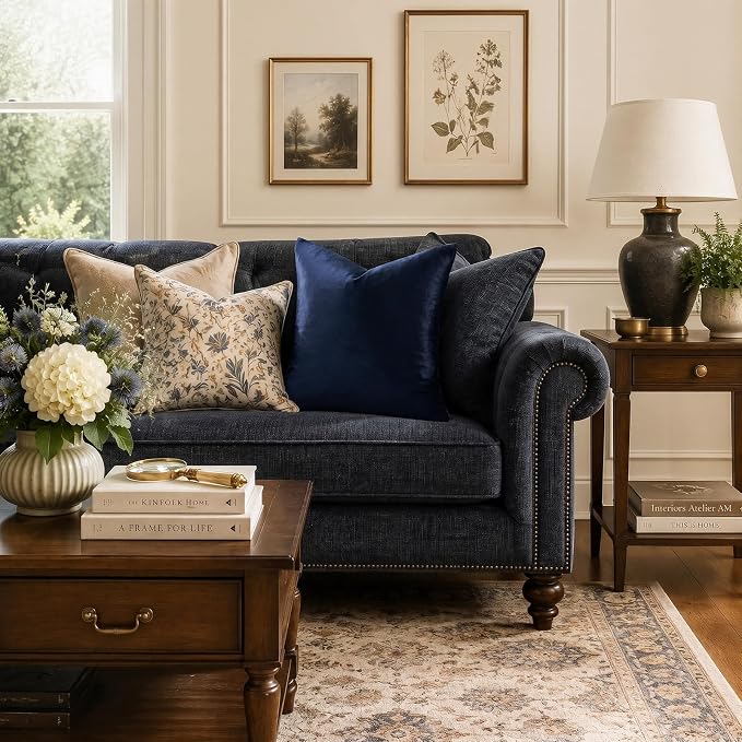 GIGIZAZA Navy Velvet Pillow Covers 22x22 Decorative Pillows Pack of 2 | Blue - Image 2