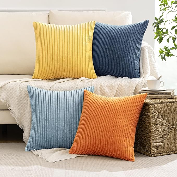 MIULEE Soft Corduroy Decorative Throw Pillow Covers Blue-Orange 18x18 | Set of 4 - Image 5