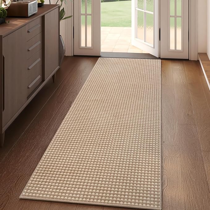 Hallway Runner Rug Woven Washable Long Kitchen Runner Brown 2x5 ft | Boho Soft by YDKGL