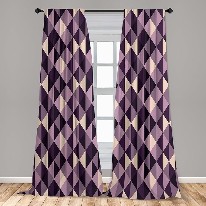 Ambesonne Geometric Window Curtains, Abstract Triangles with Dark and Pale Color Shades, Lightweight Decor 2-Panel Set with Rod Pocket, Pair of - 28" x 95", Dark Purple