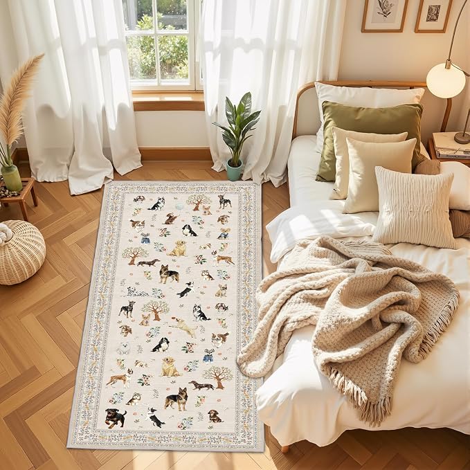 Beige Hallway Runner Rug 2x5 for Bedroom Kitchen | Ultra-Thin;Boho Style;Non - Image 3
