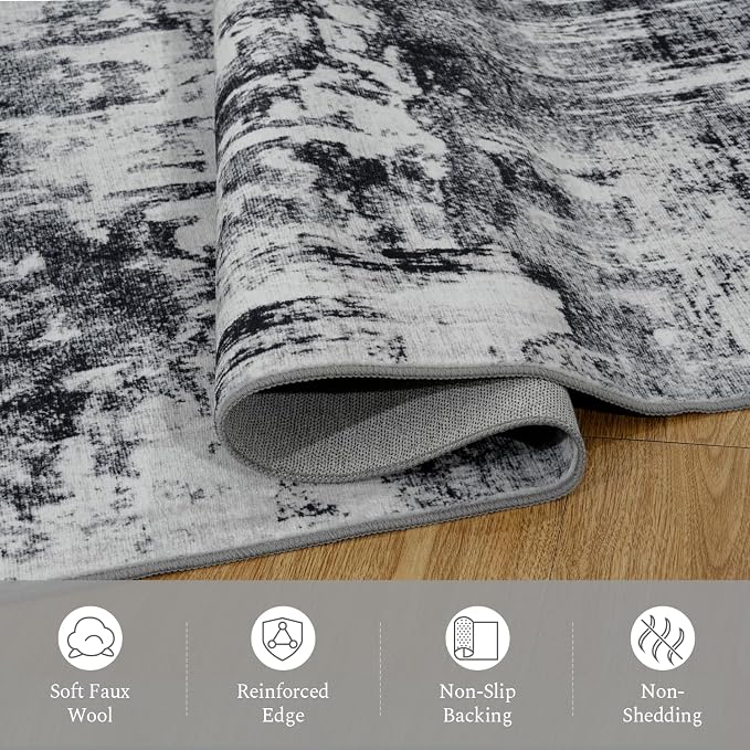 Rugflix 10x12 Area Rugs for Living Room, Washable Black Grey Dark Large Rug | - Image 7