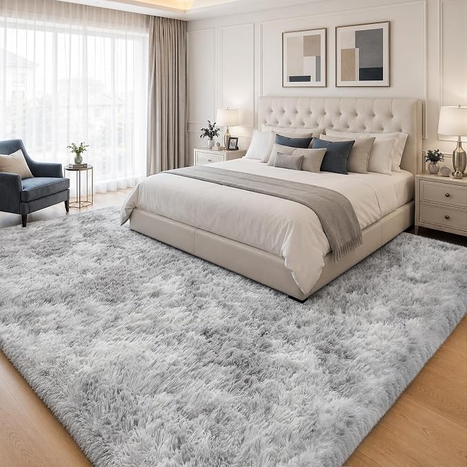 PLHXFR 9x12 Area Rugs Living Room: Fluffy Bedroom Shag Rug Light Grey | Upgrade - Image 3