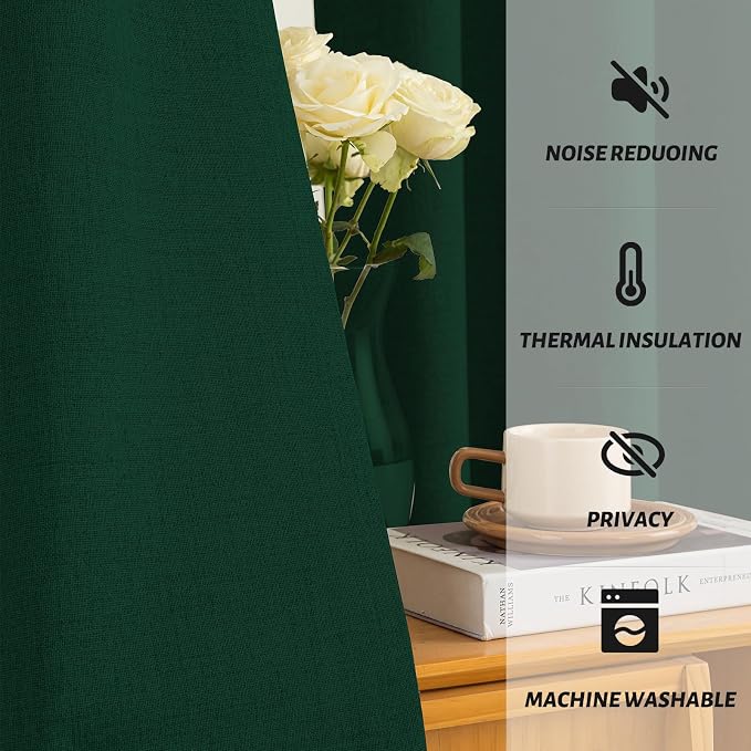 Yakamok Dark Green Linen Textured Curtains 84 Inches Long - Image 5