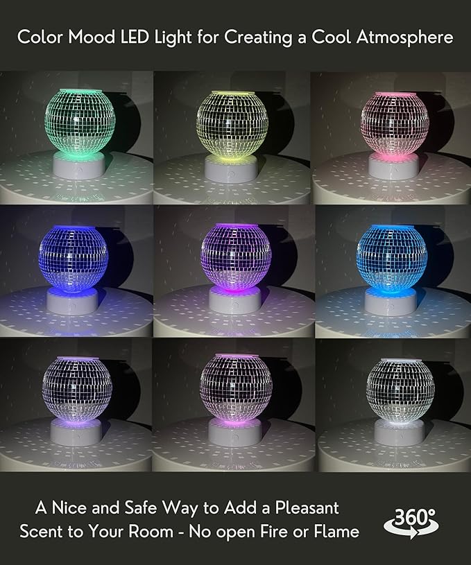 SCANDINORDICA Disco Ball Wax Warmer Rotating with Colors Changing Night Light, Cute Scent Oil Candle Wax Melts Warmer for Home, Disco Candle Warmer Wax Melter | Disco Ball Decor for Home