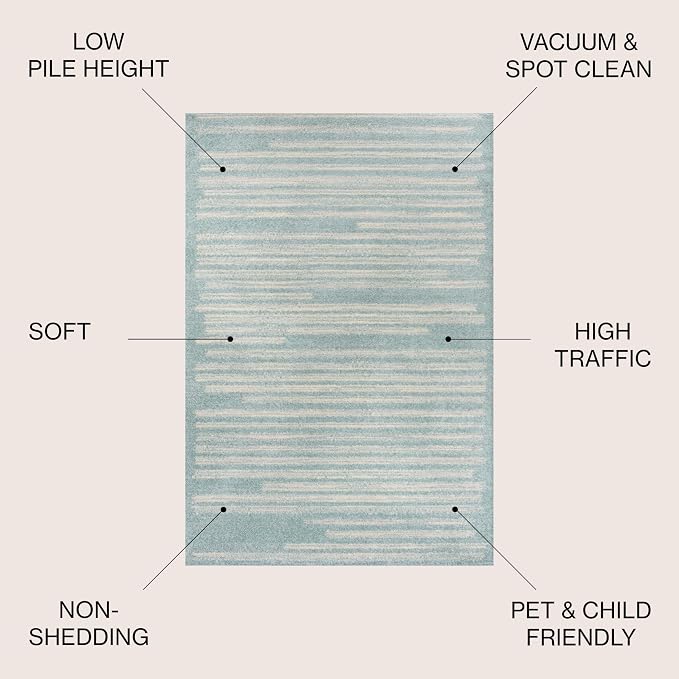 JONATHAN Y Khalil Modern Berber Stripe Turquoise/Cream Indoor Area Rug - Image 2