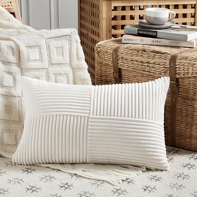 Fancy Homi 2 Packs Cream White Long Lumbar Decorative Throw Pillow Covers 12x24 - Image 2