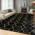 5x7 Area Rugs for Living Room Bedroom, Fluffy Black and Gold Geometric Rug | by ONASAR