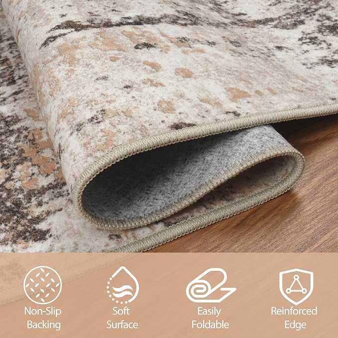 Runner Rugs for Hallways Kitchen 2.6x8 Non Slip Washable Brown Beige | Modern - Image 4