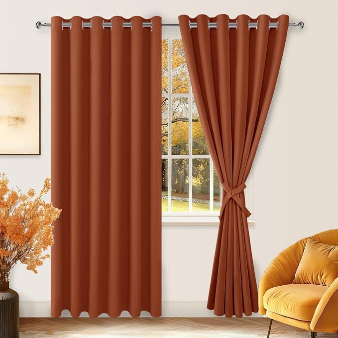 Fall Blackout Curtains for Bedroom Burnt Ochre 70 x 84 Inch 2 Panel | Thermal - Image 8