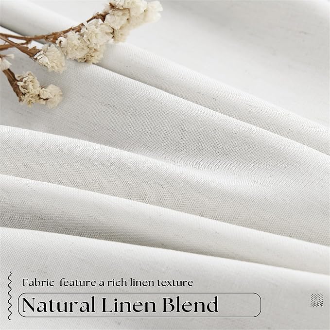 100% Blackout Pinch Pleated Linen 84 Inch Curtains 2 Panels Beige White | 2 - Image 5