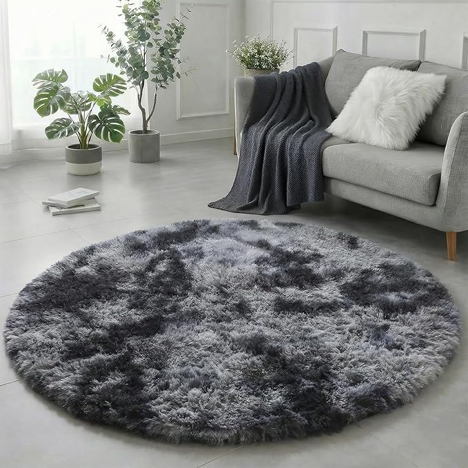 Amdrebio Tie-Dyed Dark Grey Round Circle Rug 8Ft - Image 5