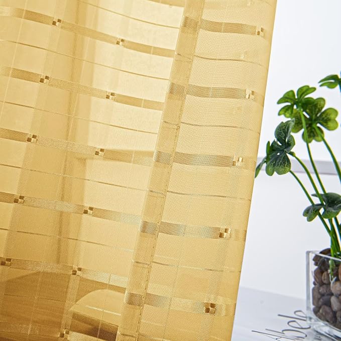SpaceDresser Check Sheer Curtains 18 Inches Long - Image 2