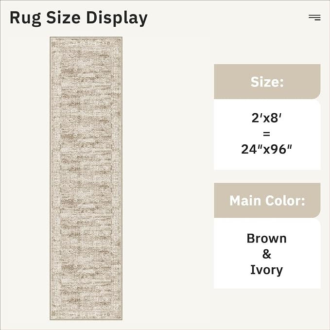 Soalmost Runner Rug 2x8 Washable Non-Slip Hallway Kitchen Runners Brown | Stain - Image 5