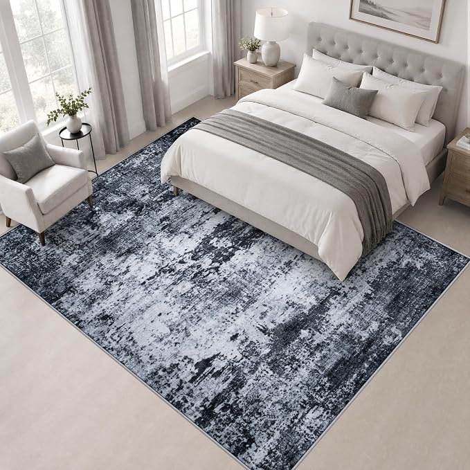 Area Rug Living Room: 5x5 Modern Washable Indoor Carpet Black | - Image 3