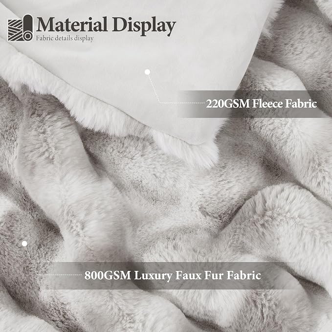 Luxury 1000GSM Rabbit Faux Fur Blanket, Super Heavy Warm Cozy Brown Blankets - Image 2