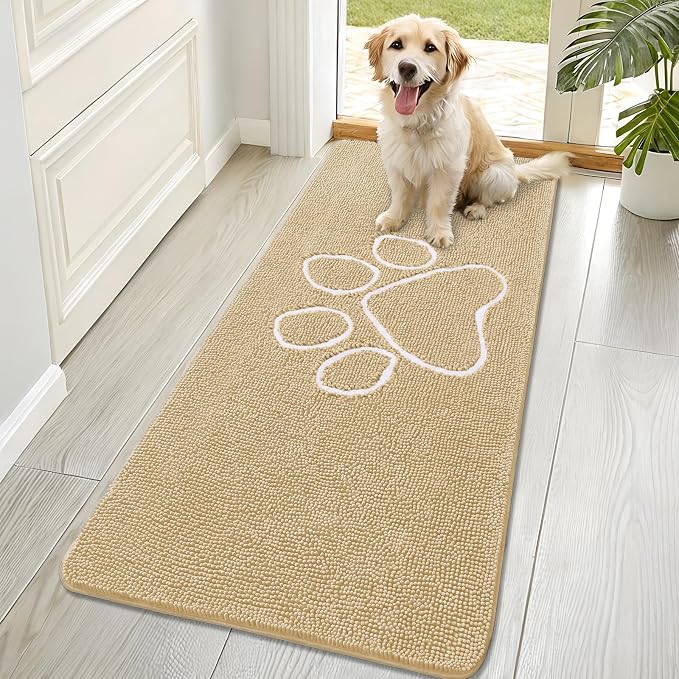 OLANLY Dog Door Mat for Muddy Paws 70x32, Paw Print Design Chenille Mud Mat | by OLANLY