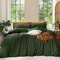 MooMee Bedding Duvet Cover Set 100% Washed Cotton Linen Like Textured Breathable Durable Soft Comfy (Solid Forest Green, Palatial King/Oversized King 120"x98")