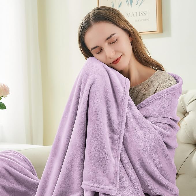 BEDELITE Fleece Blanket Soft Plush Queen Size Bed Blanket Lilac 90"x90" | Ultra - Image 3