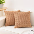 Pack of 2 Corduroy Decorative Throw Pillow Covers 18x18 Inch, Apricot | Fall by Unknown