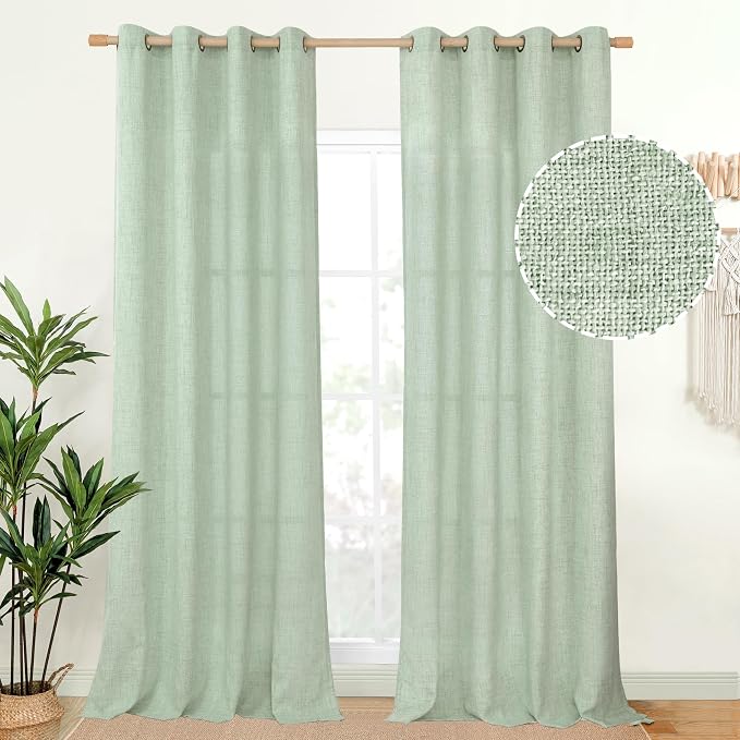 YoungsTex Sage Green Linen Curtains 95 Inch Long by YoungsTex