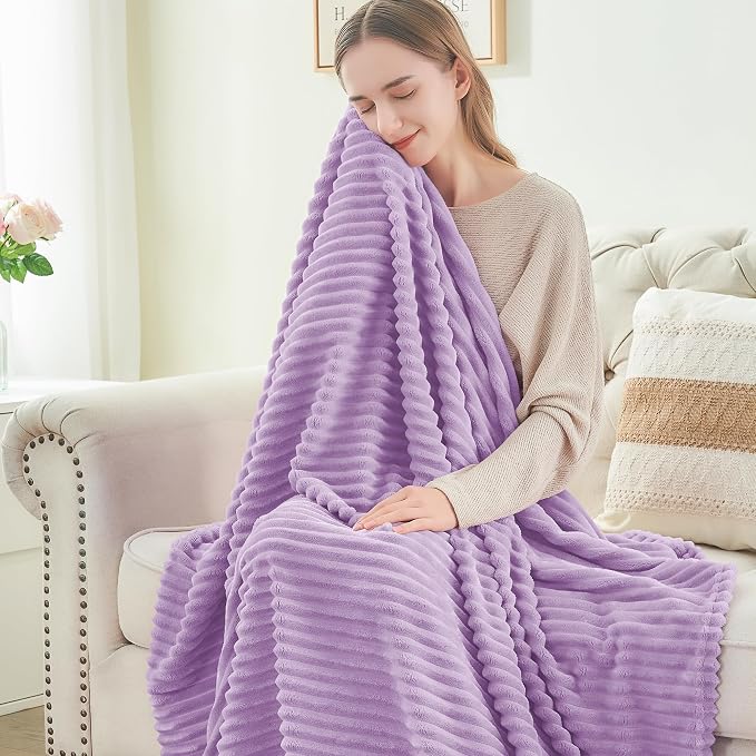 BEDELITE Ribbed Jacquard Lavender Fleece Twin Blanket - Image 4