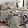HEVUMYI Oatmeal King Comforter Set - 7-Piece All Season Bed in a Bag King, Ultra Soft Bedding Set with Comforter, Flat Sheet, Fitted Sheet, Pillowcases, Pillow Shams