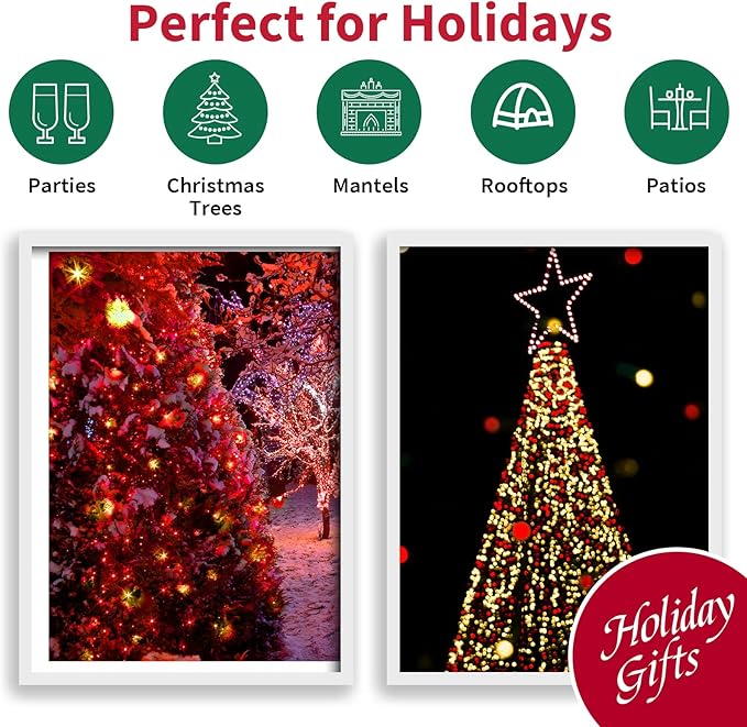LAMPHOME Super-Bright Extendable Red Christmas Lights Decoration 100Lights 19.6ft UL Certified Mini Bulb String Lights for Outdoor Christmas Tree Garden Party Patio Wedding Garland Decor(Red+Clear)
