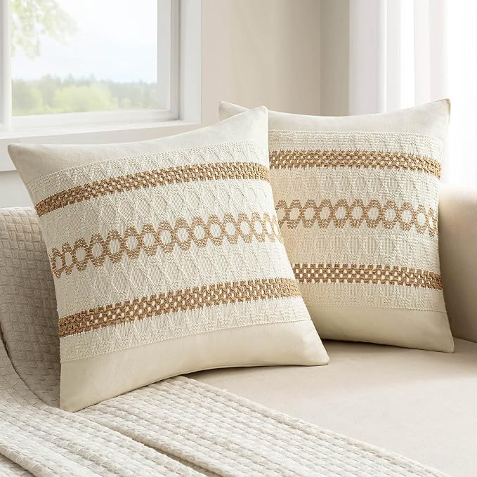 MIULEE Set of 2 Neutral Boho Decorative Pillow Covers 18x18 Inch | Farmhouse by MIULEE