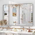 48x30 Silver Brushed Bathroom Mirror for Wall, Brushed Silver Metal Framed Bathroom Vanity Mirror, Rounded Rectangle Mirror, Shatterproof, Anti-Rust (Horizontal/Vertical)