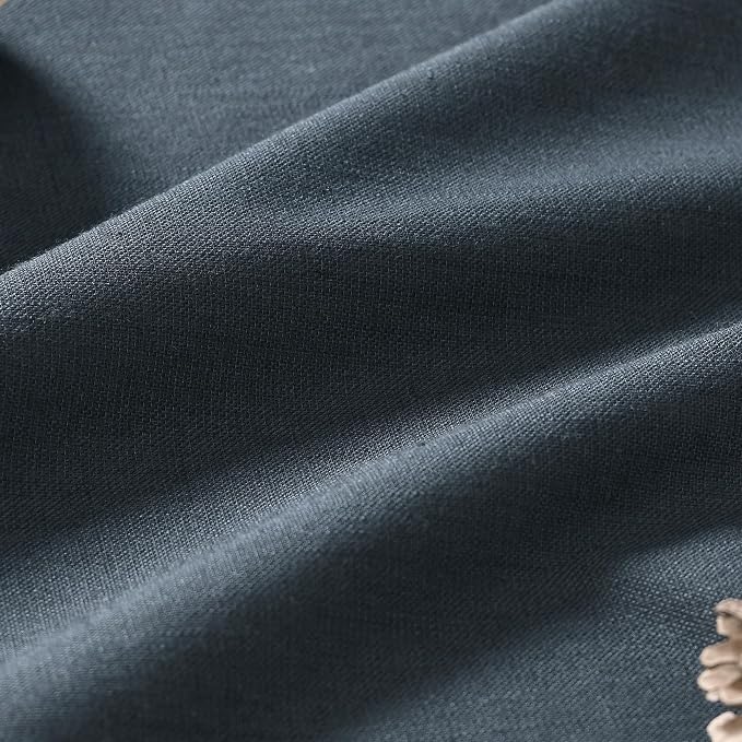 Vintage Blue 100% Blackout Linen Curtains 72 Inch Length 2 Panels Set - Image 3