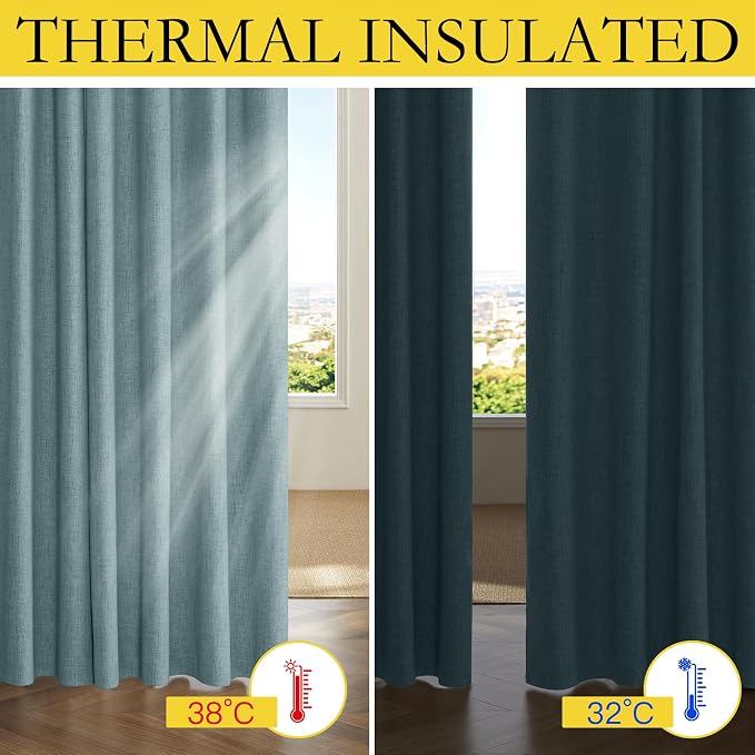 NICETOWN Full Blackout Skylark Blue Linen Curtains 102" Length - Image 5